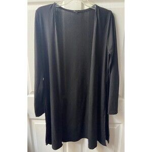 Splash Open Front Cardigan Womens Large Black Side Slits Ribbed Long Sleeved